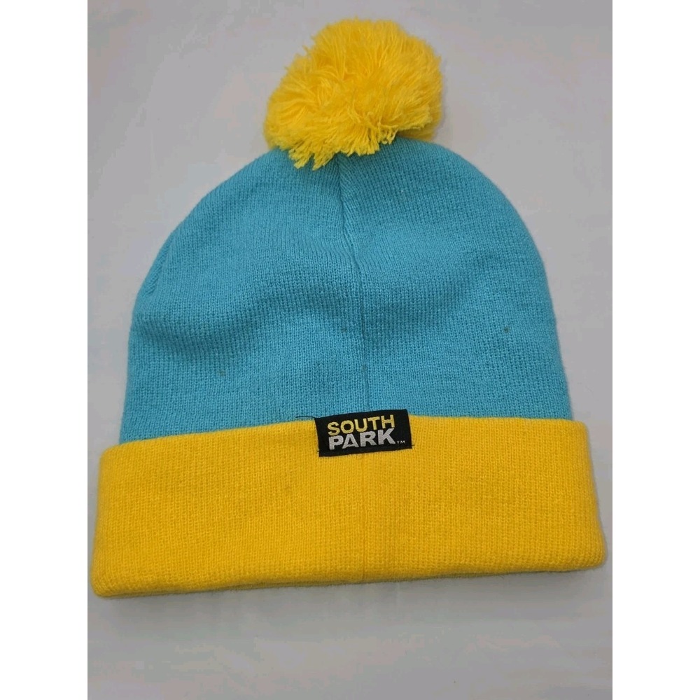 South Park Adult One Size Beanie Hat Cap Blue Yellow Pom Pom Stretch Knit 2024